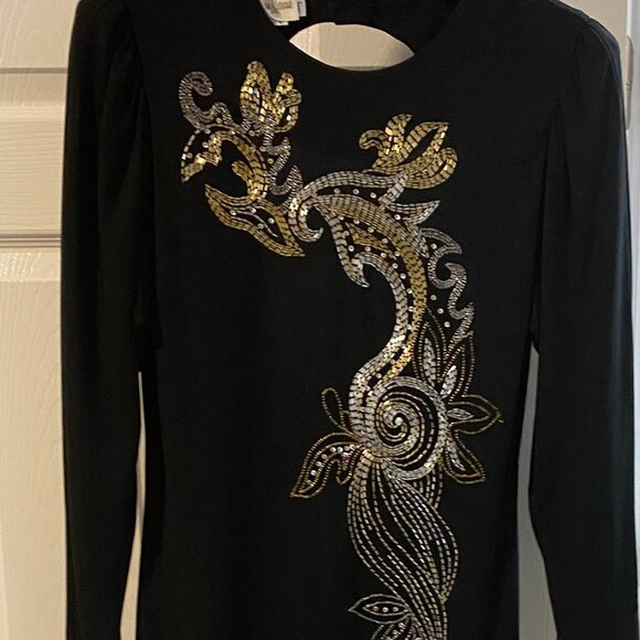 Vintage Ricki Lang for Nuit Size 6 Midi Cocktail Dress with Intricate Beadwork - Picture 1 of 5